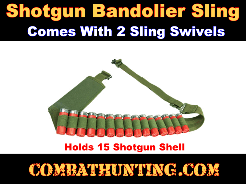 Shotgun Sling 15 Round Shot Shell Bandolier Two Point Sling OD Green  style=